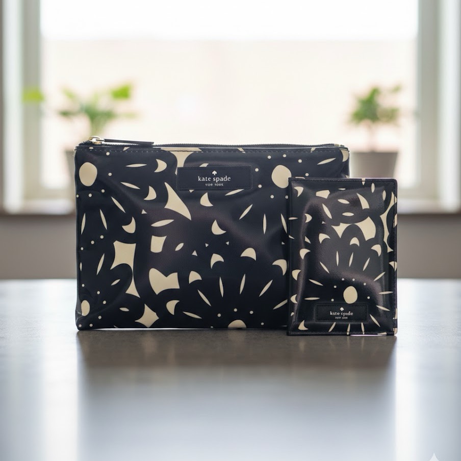 Kate Spade Black And Cream Travel Bag Set Nwt